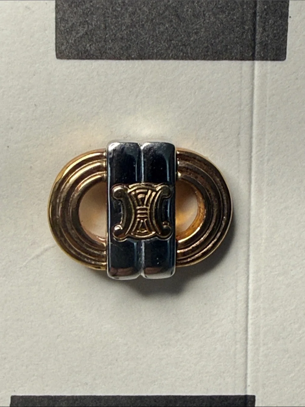 Vintage Celine Triomphe Logo Two-Tone Gold Silver Oval Cufflinks